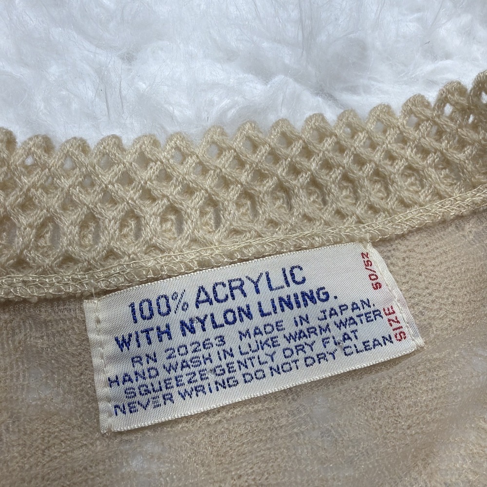 Vintage 1950s Japan Cardigan Sweater Open Front Scalloped Beige Knit 50 52 Rare - Picture 2 of 9